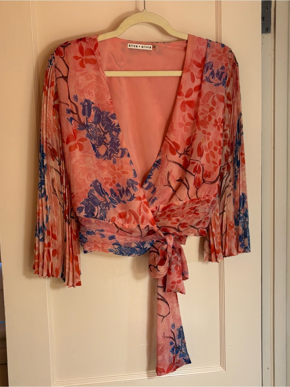 Alice + Olivia Coral Pink Floral Wrap Blouse